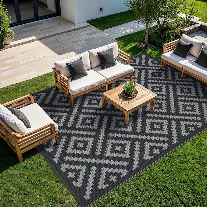 GENIMO Outdoor Rug for Patio Clearance,9'x12' Waterproof Large Mat,Re...