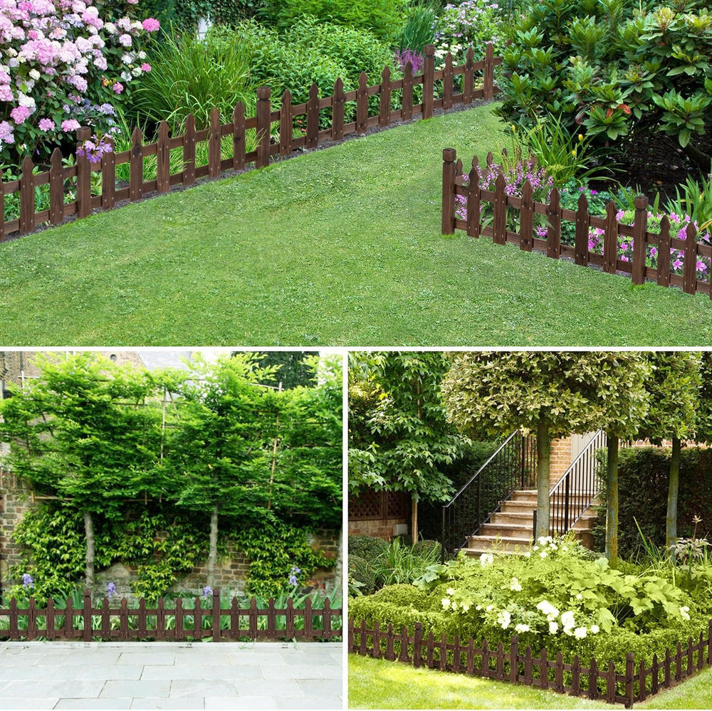 Yaheetech 177.5in Wooden Picket Fence Panels for Garden Beds,Dark Brown
