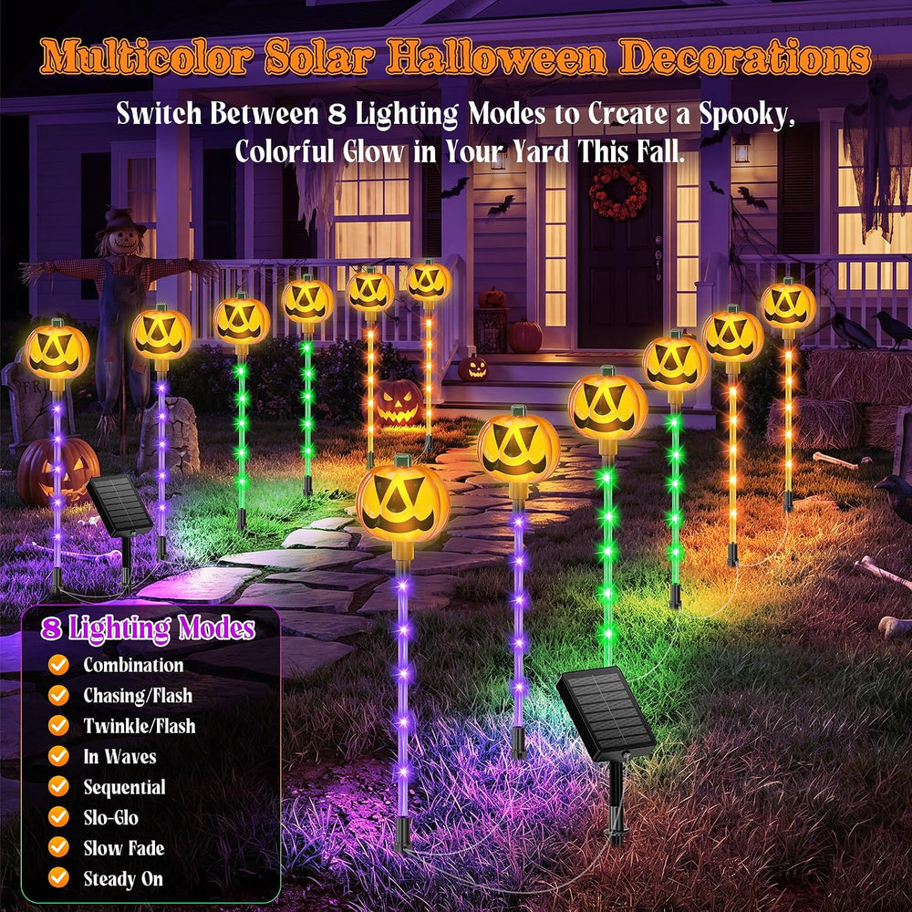 Upgraded Solar Pumpkin Lights Outdoor Halloween Decorations, 12 Pack