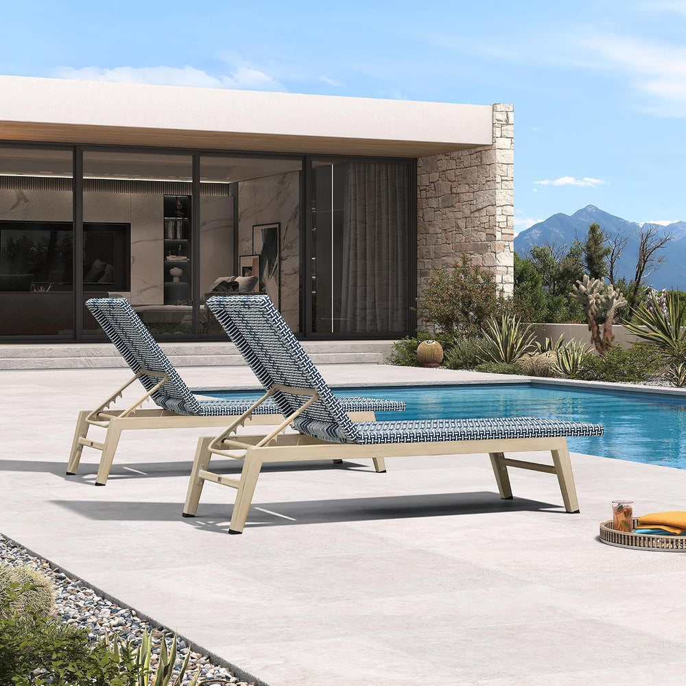 PURPLE LEAF Oversize Chaise Lounge Champagne Frame Set of 2, Dark Blue