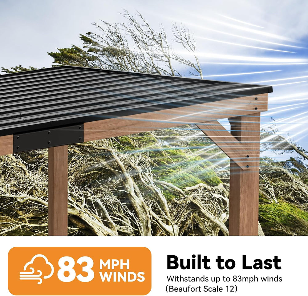 Modern Shade Wood Grill Gazebo 10' x 12' with Sloped Galvanized Steel...