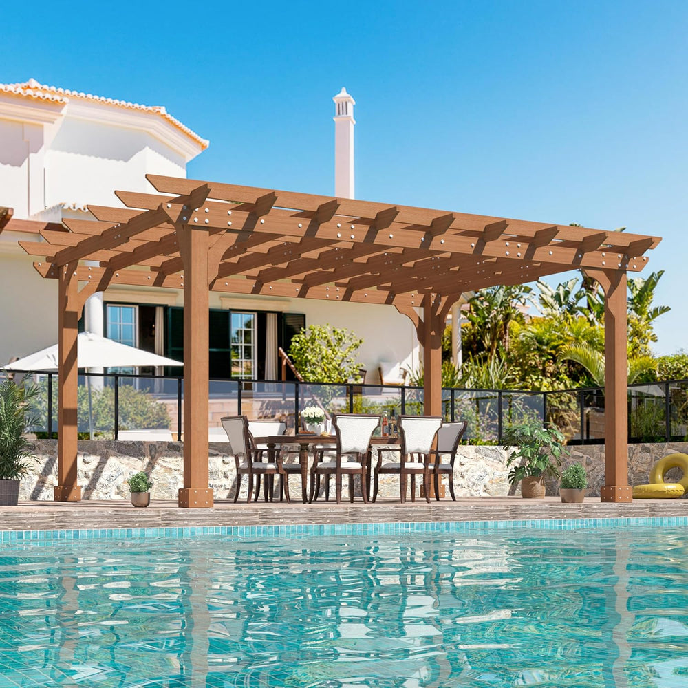 Yardenaler 10 x 14 FT Pergola, Cedar Wood Gazebo with Slatted Roof Trellis, O...