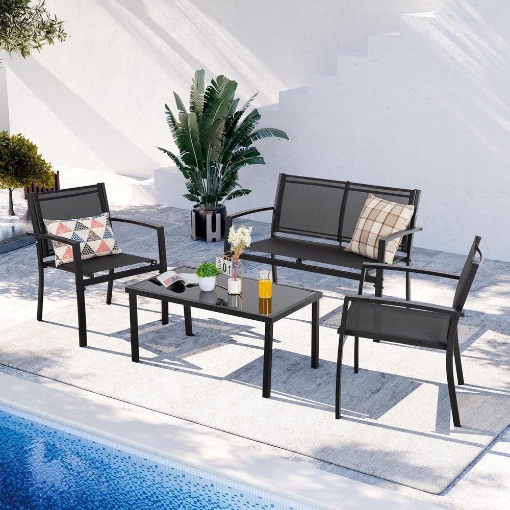 Shintenchi 4 Pieces Patio Furniture Set All Weather Textile Fabric Outdoor Co...