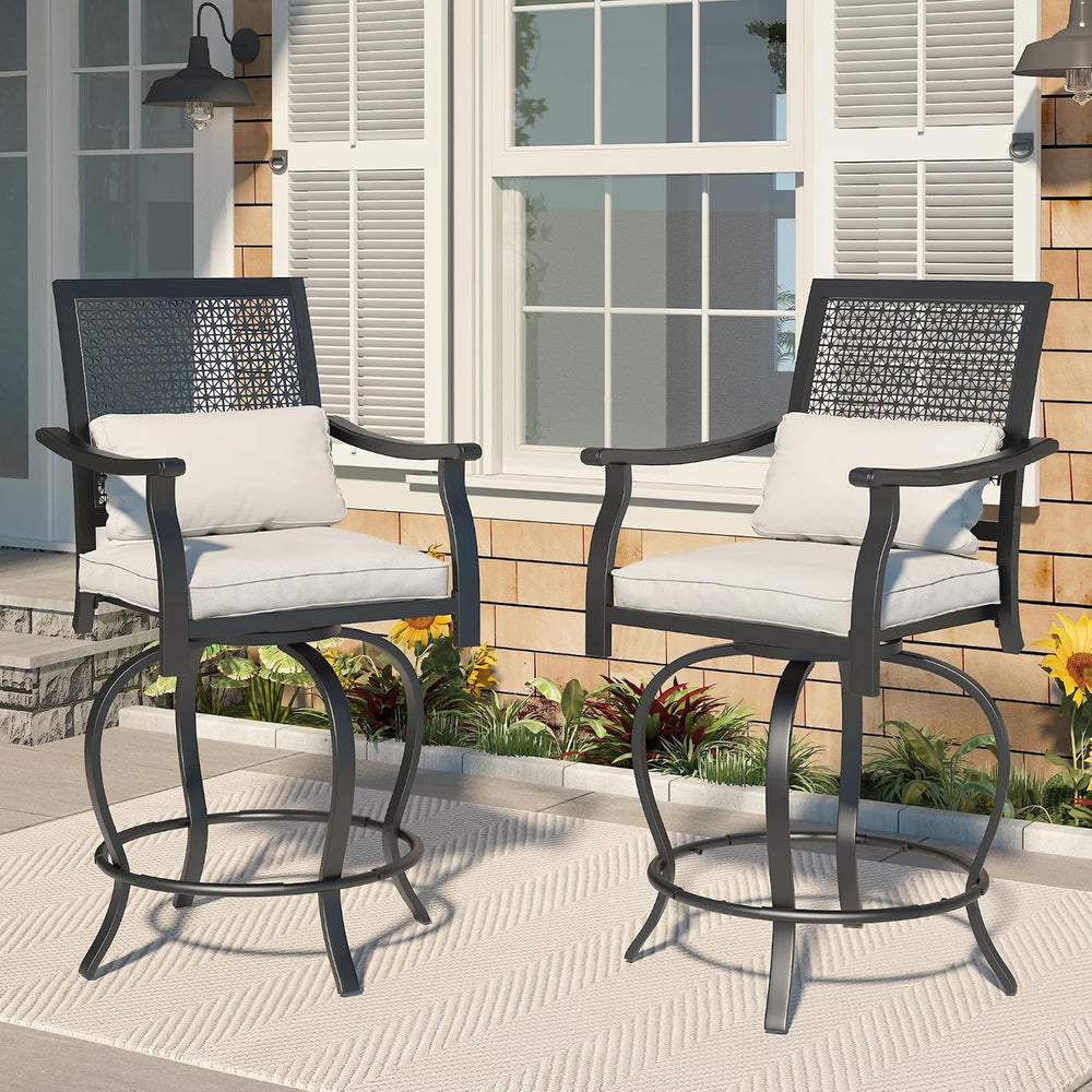 AECOJOY Outdoor Swivel Bar Stools Set of 2, Patio Bar Height Outdoor Chairs w...