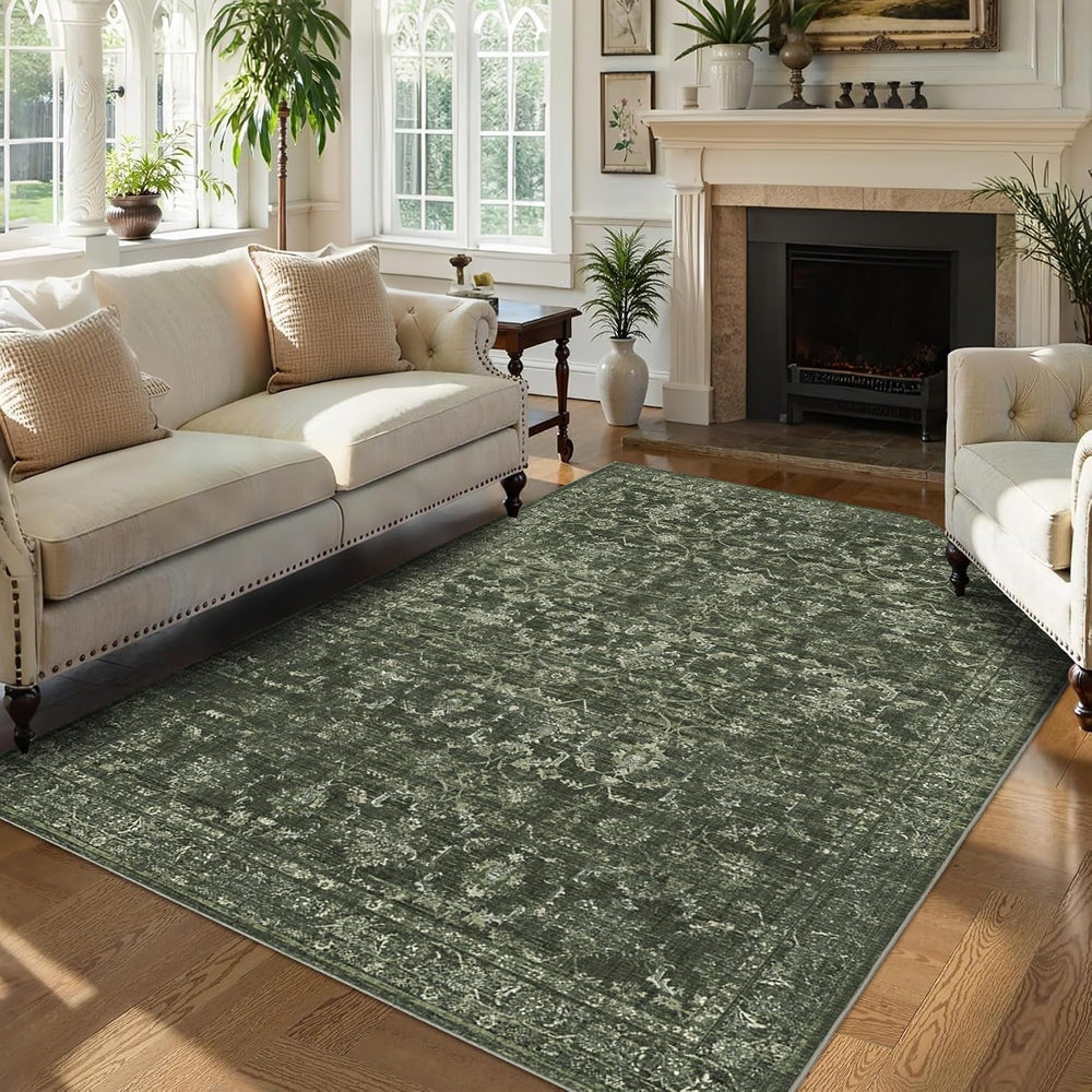 Washable Area Rug 6x9 Green Rugs for Living Room, Vintage Boho Large Rug for ...