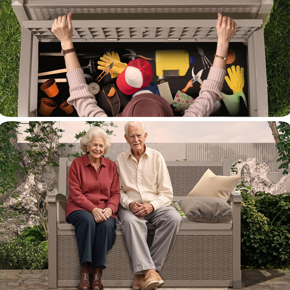 EasyUp 80 Gallon Outdoor Storage Bench Lockable Deck Box Outdoor Storage Box ...