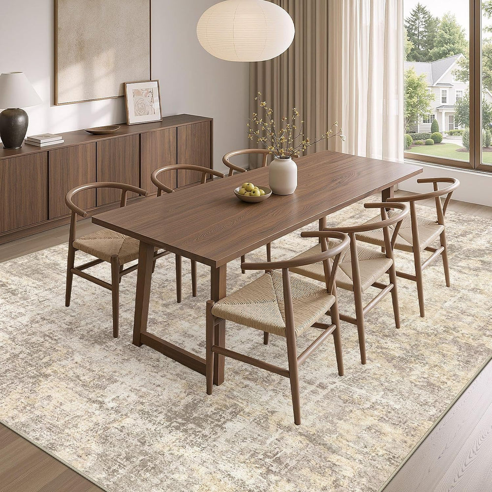 cotiled 10x12 Area Rug for Living Room: Washable Soft Abstract Rugs Beige