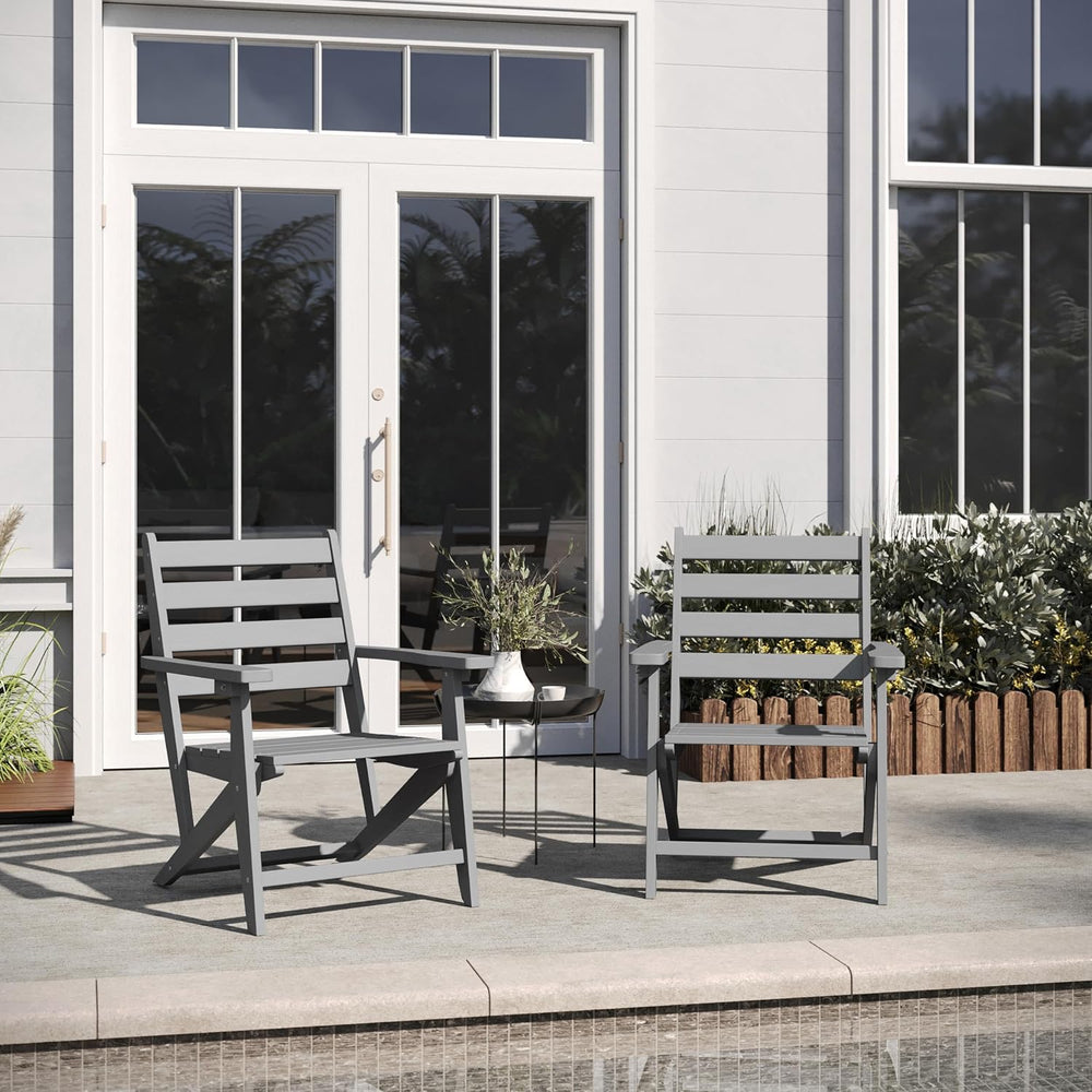 Flash Furniture HDPE Adirondack Dining Chair with Cup Holder, Gray