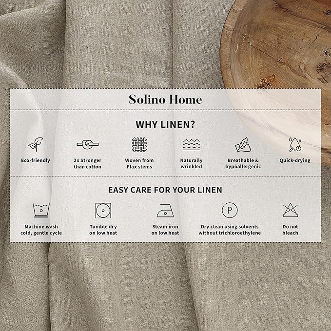 Solino Home Linen Tablecloth 60 x 144 Inch - Classic Hemstitch 100% Pure Line...