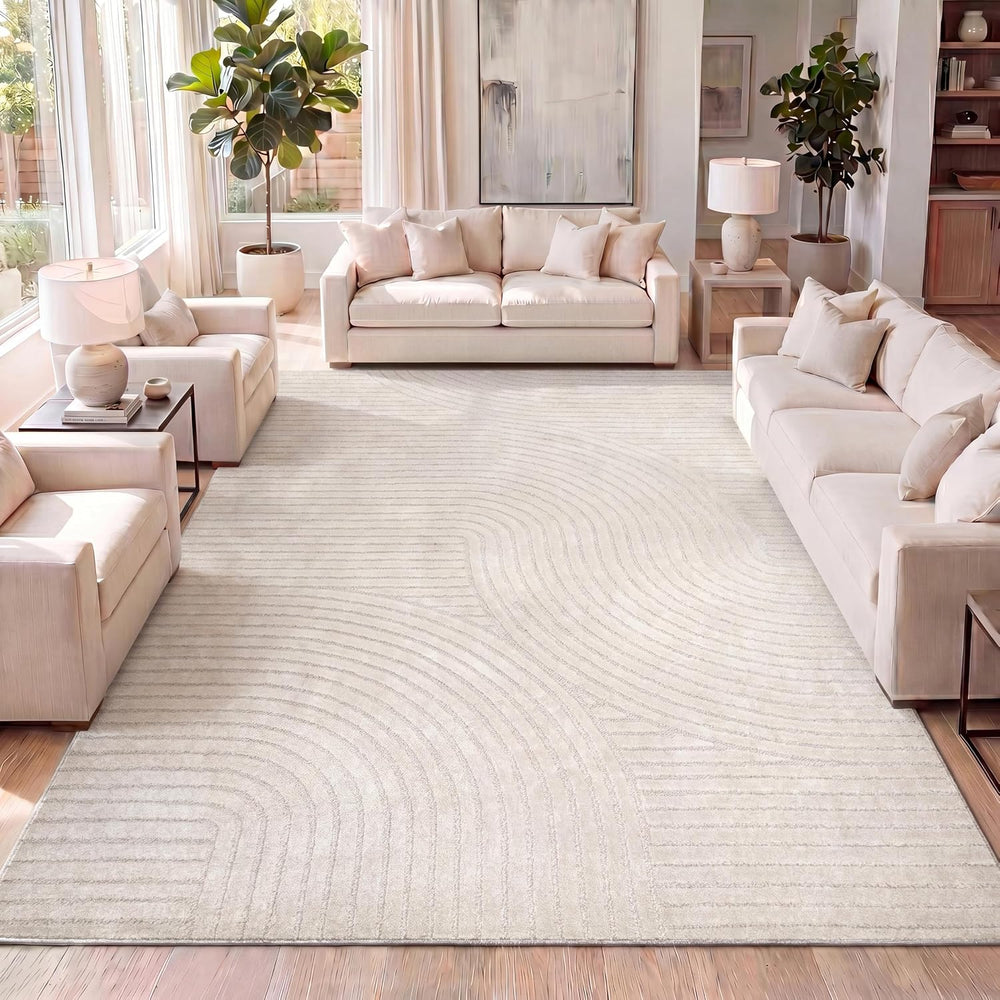 JONATHAN Y Hallie High-Low Curve Ivory/Cream Indoor/Outdoor Area Rug, 5x8, Mi...