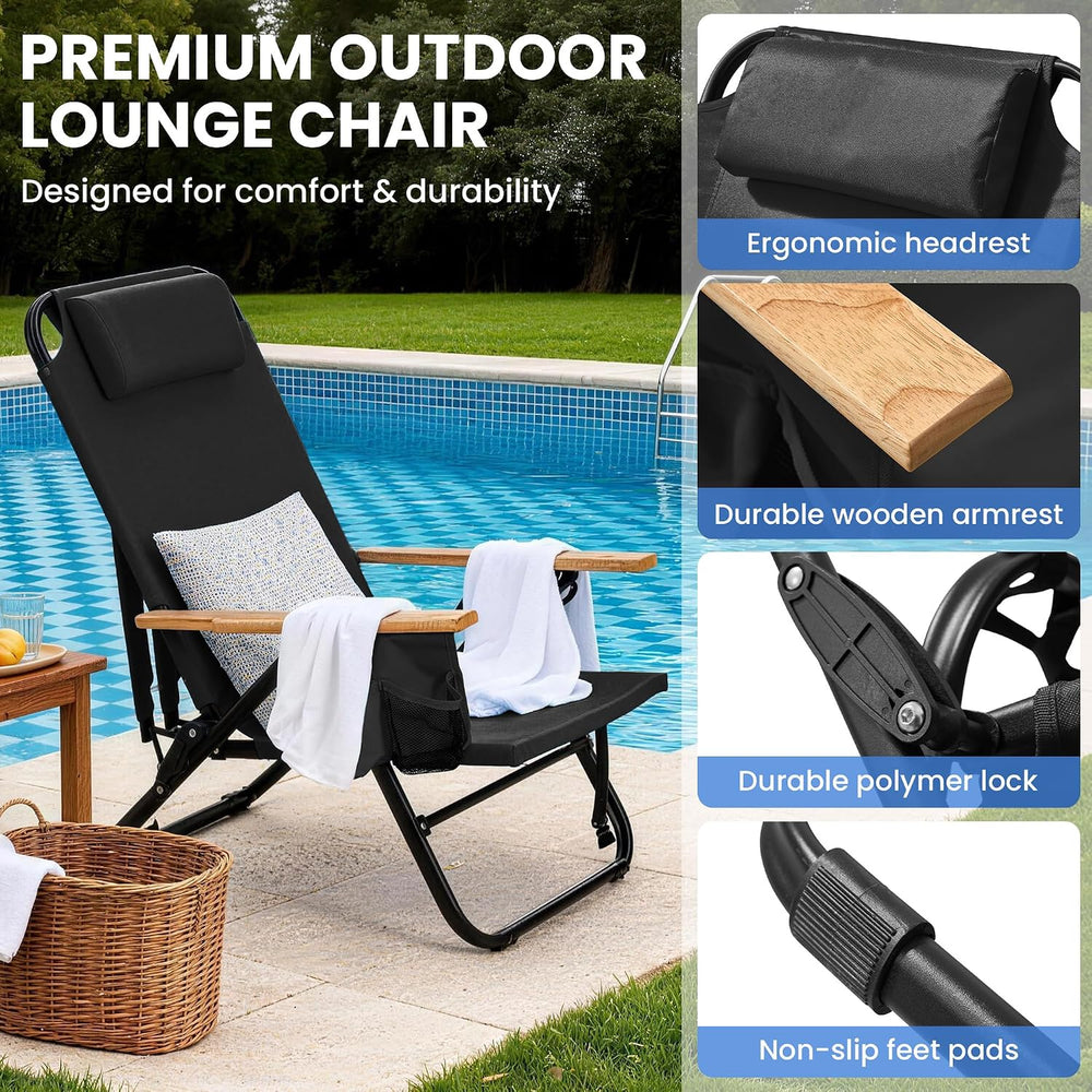 Premium Portable Camping Chair 5-Position Recliner Beach Folding Lightweight ...