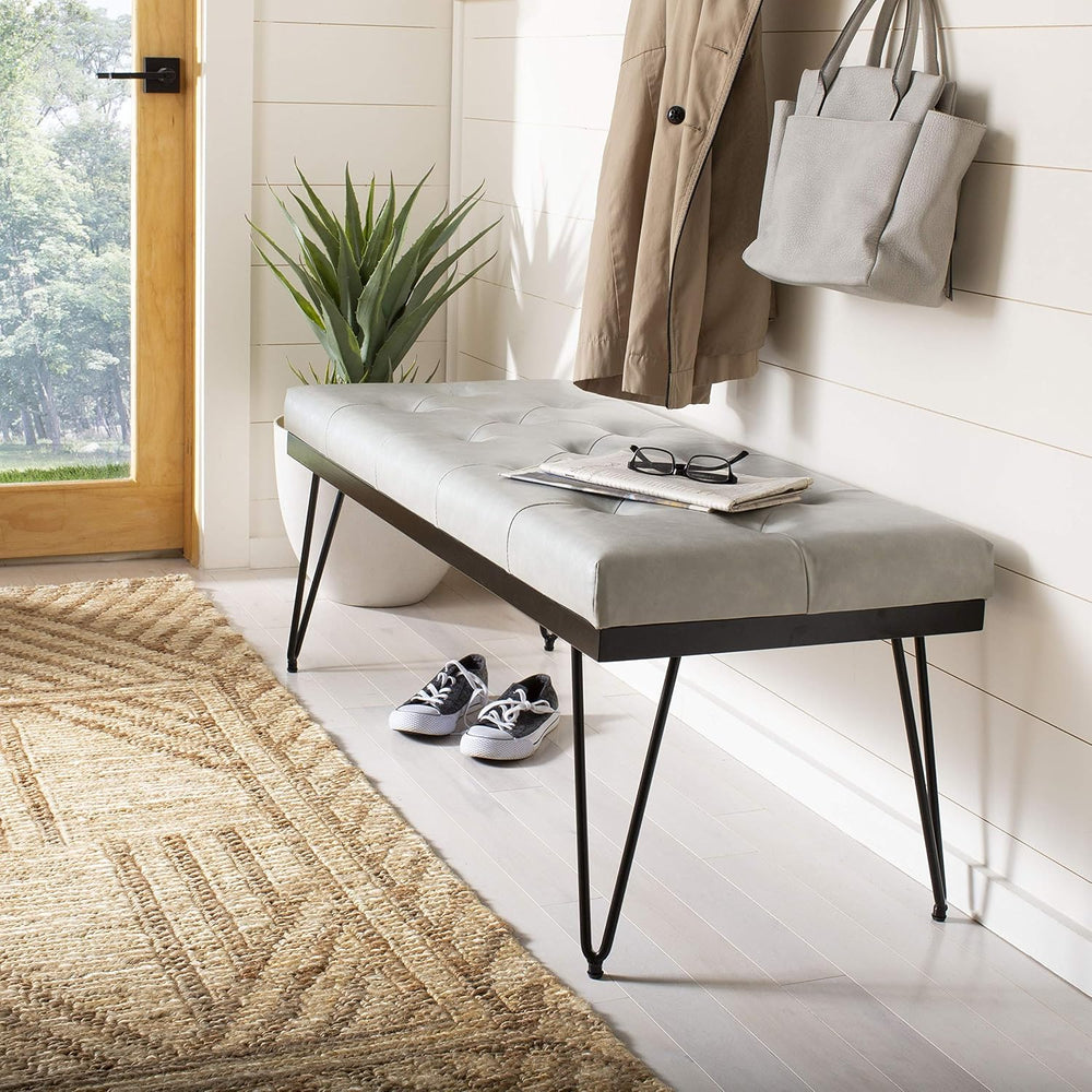 SAFAVIEH Home Collection – Marcella Grey Tufted Upholstered Accent Bench, Mod...