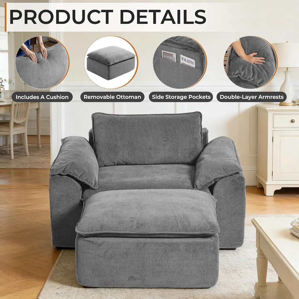 57" Oversized Chair with Ottoman, Deep Seat Chaise Lounge Chair Indoor