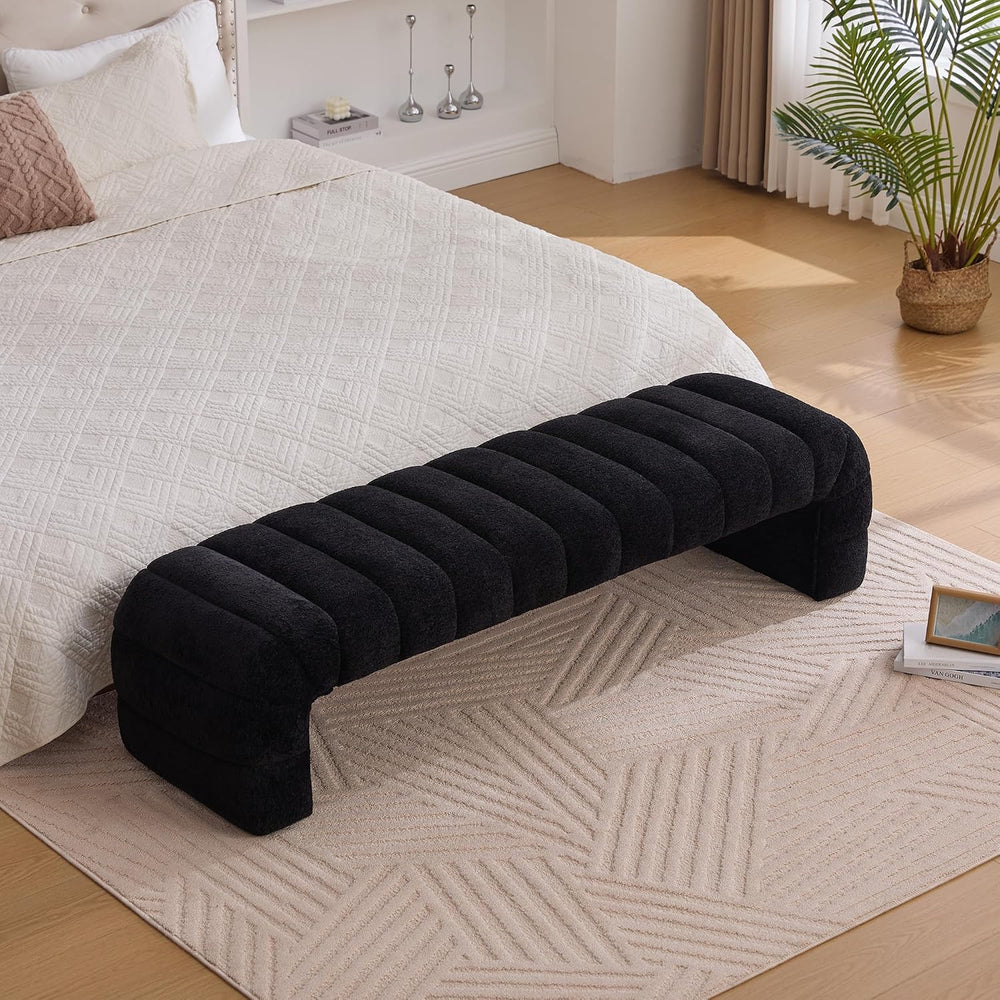 KEIKI 69.7" Modern Upholstered Armless Bed Bench, Channel Tufted Couch D...