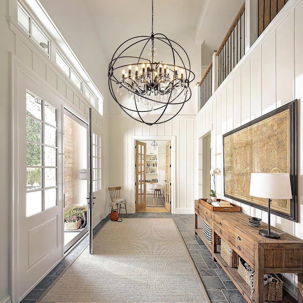 Wellmet Black Chandelier Light, Sphere Chandelier with Crystal for Foyer, Far...