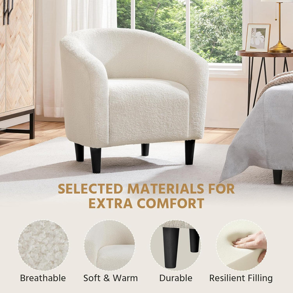 Yaheetech Small 25.5in Wide Sherpa Barrel Accent Chair for Bedroom, Ivory