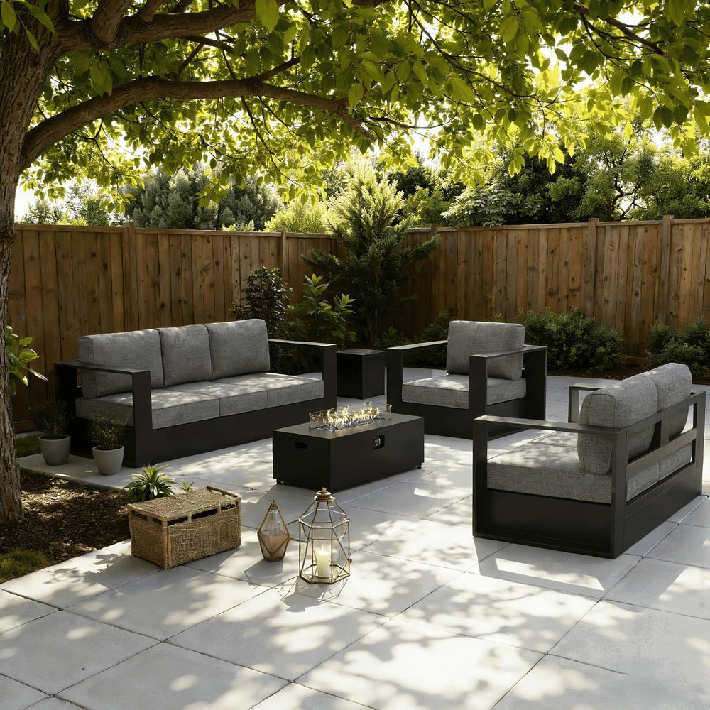 LayinSun 4 Piece Oversized Aluminum Outdoor Furniture Set with Fire Pit