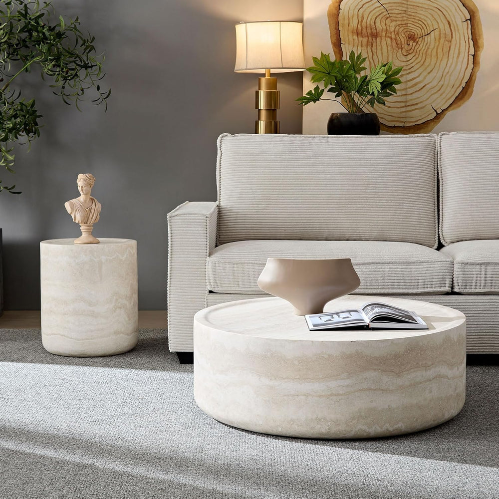 Round Coffee Table for Living Room Circle Coffee Table Faux Marble Pattern Co...