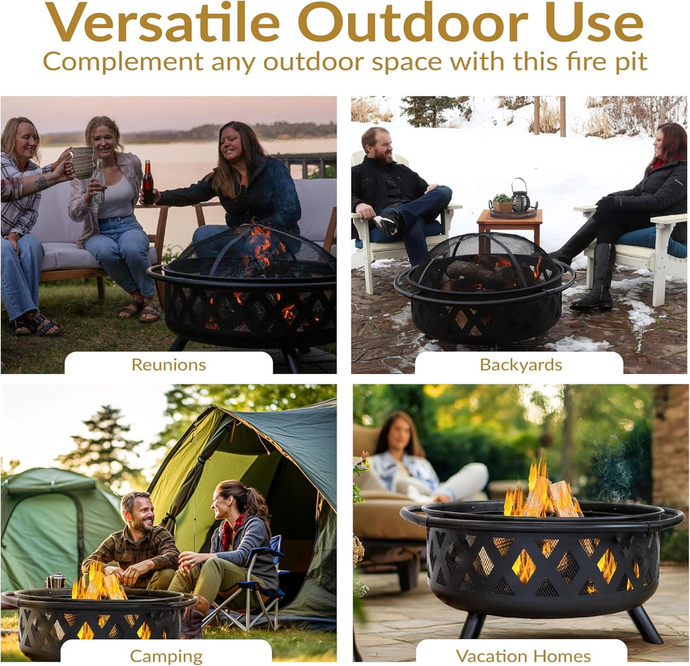 Sunnydaze Crossweave 36" Large Outdoor Fire Pit, Wood Burning, Round