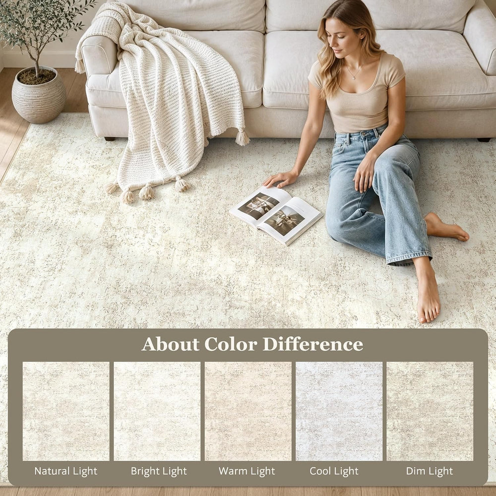 9x12 Area Rugs for Living Room Large Washable Beige Carpets for Bedroom