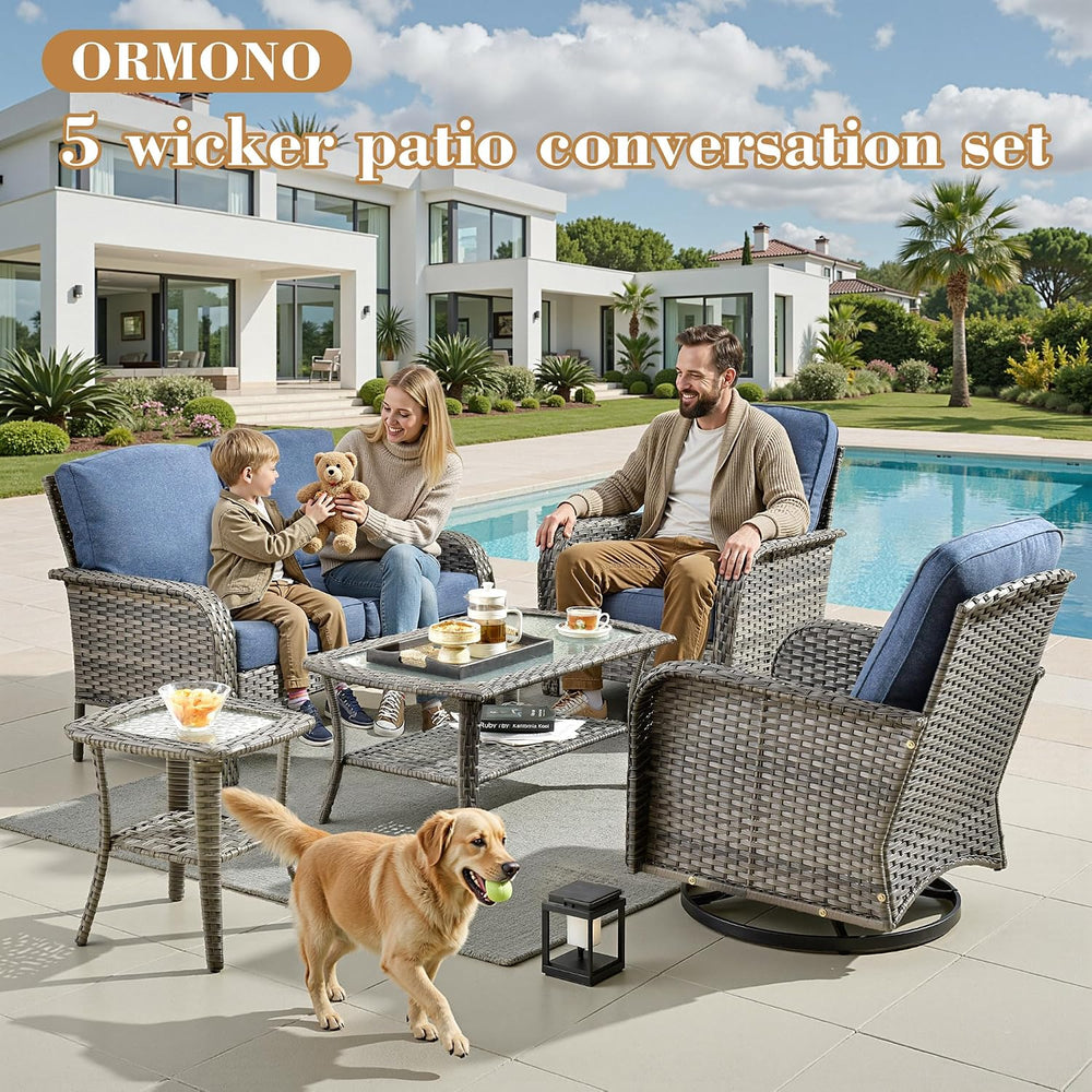 5 Pieces Patio Conversation Sets,Patio Furniture Set with Swivel Rocking Chai...