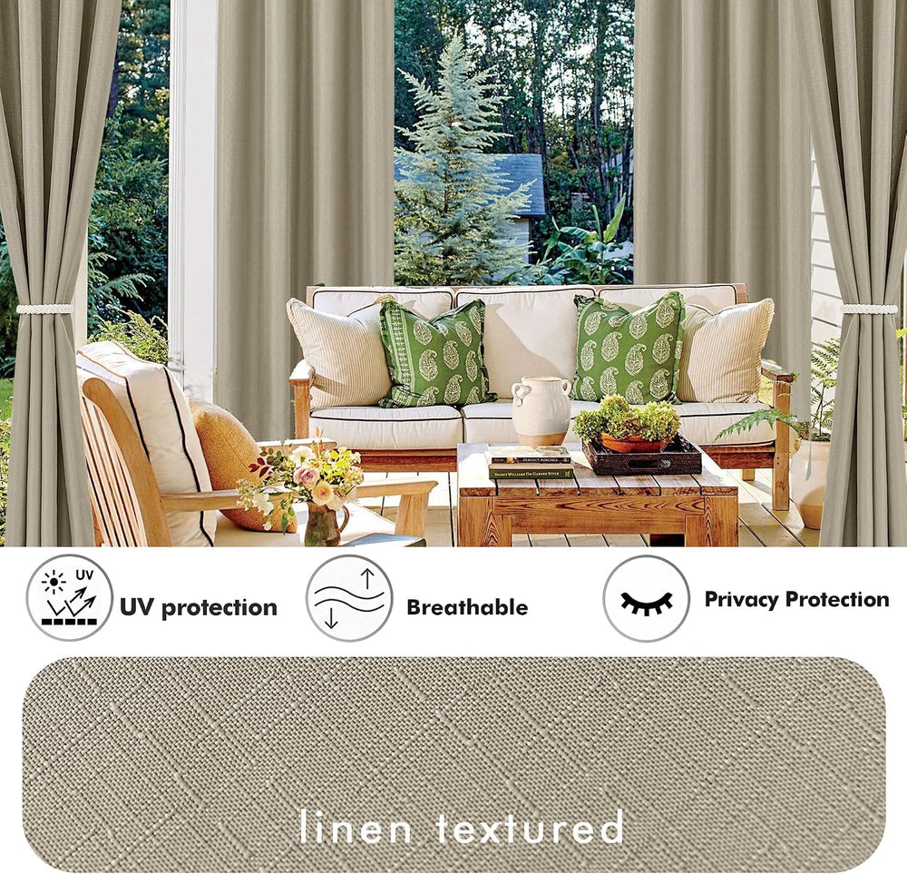 Linen Outdoor Curtains for Patio Waterproof 4 Pcs 54x108 In Taupe