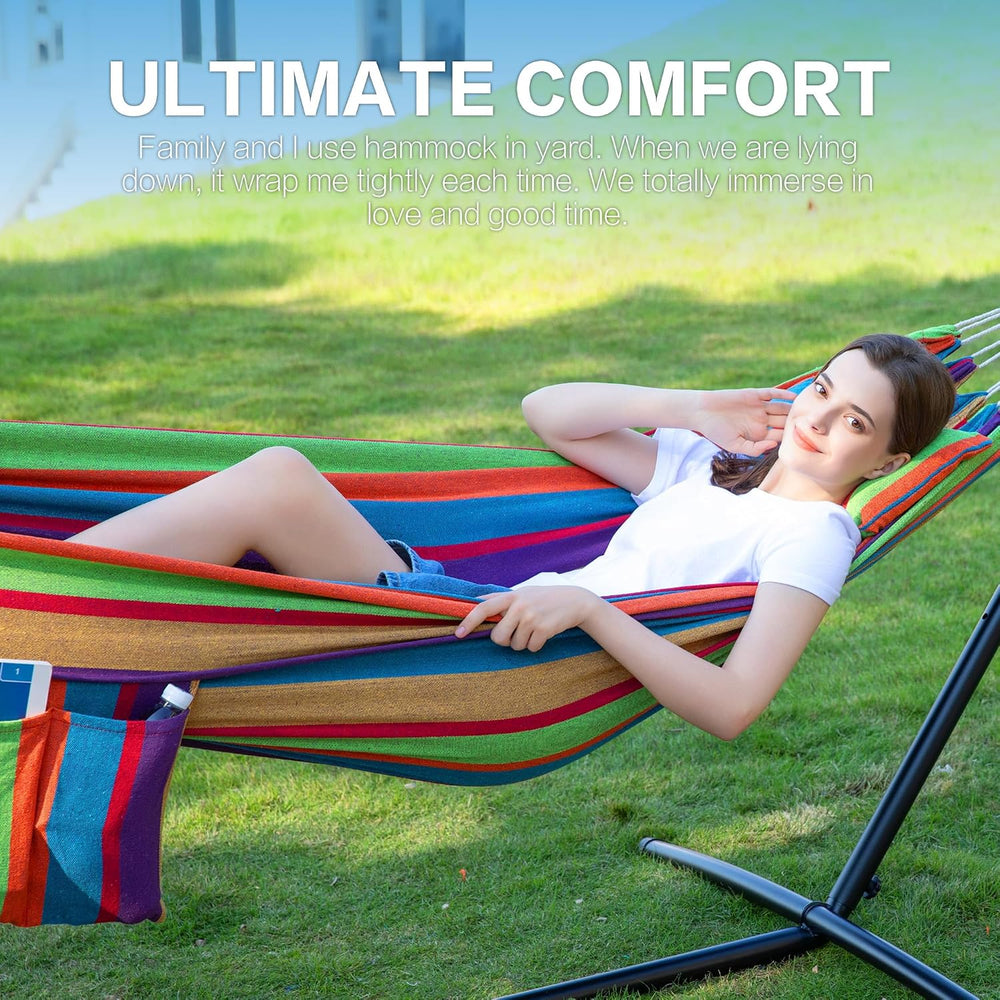 Double Hammock with Stand for Outside, Heavy-Duty, Portable Tropical