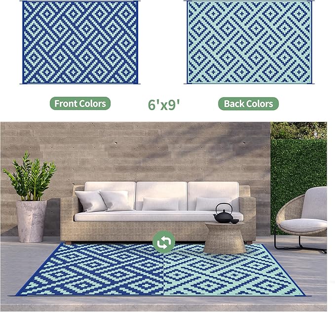 GENIMO Outdoor Rug for Patio Clearance, 6'x9' Waterproof Camping Mat,...