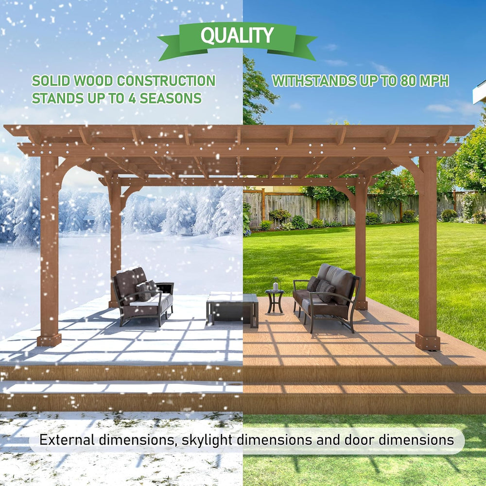 Yardenaler 10 x 14 FT Pergola, Cedar Wood Gazebo with Slatted Roof Trellis, O...
