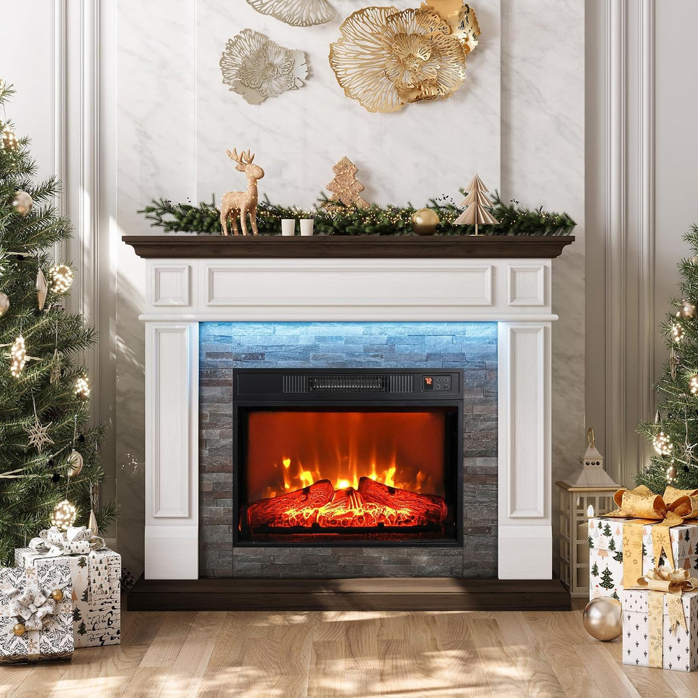 LGHM 44" Electric Fireplace with Mantel, Tall Fireplace Heater Freestand...