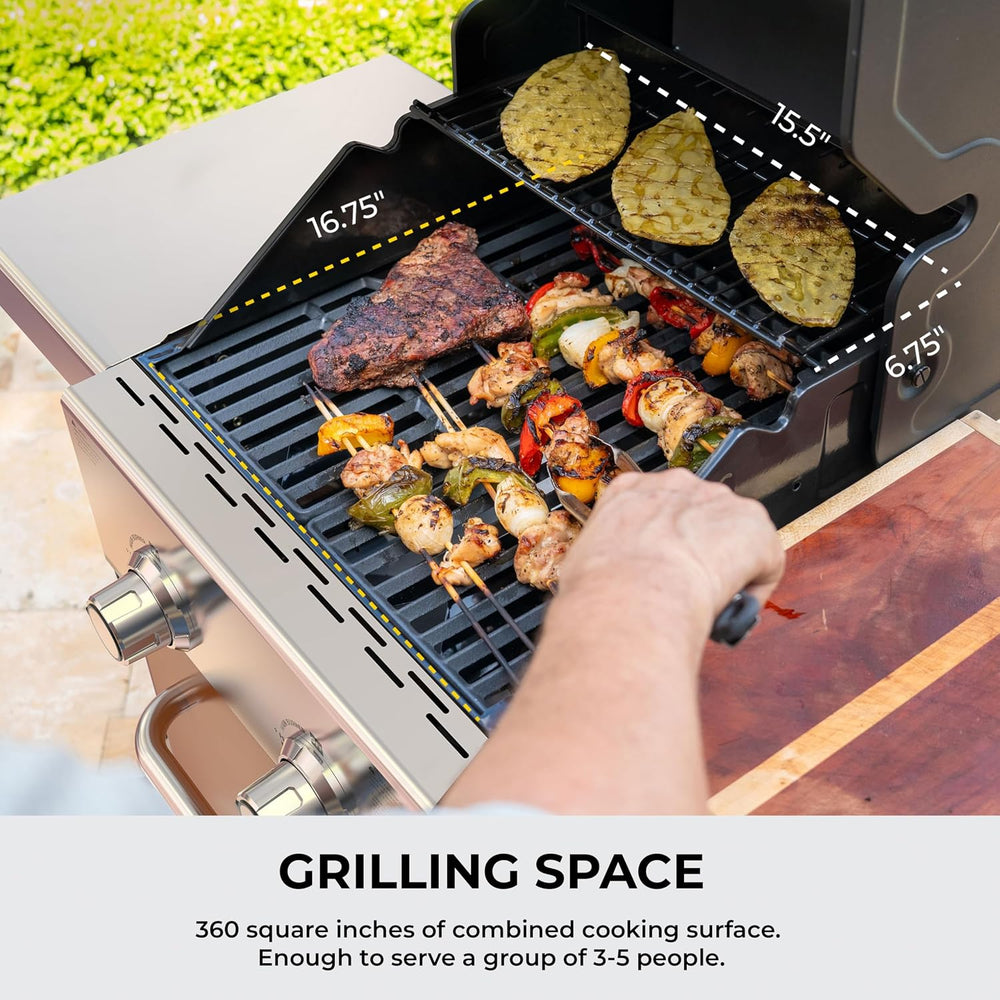 Permasteel 2-Burner Propane Gas Grill, BBQ Grill with Foldable Side Tables &a...