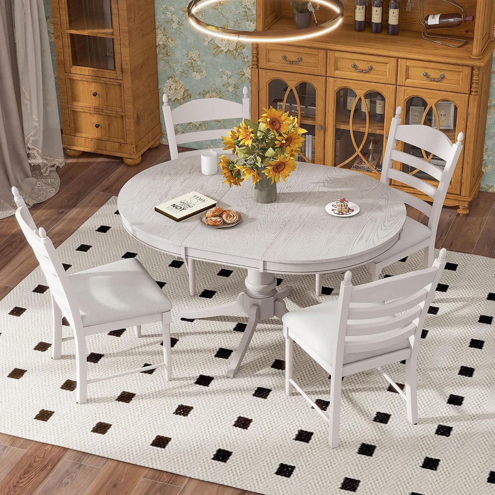 LUMISOL 5-Piece Solid Wood Dining Table Set for 4, Farmhouse Kitchen Table Se...