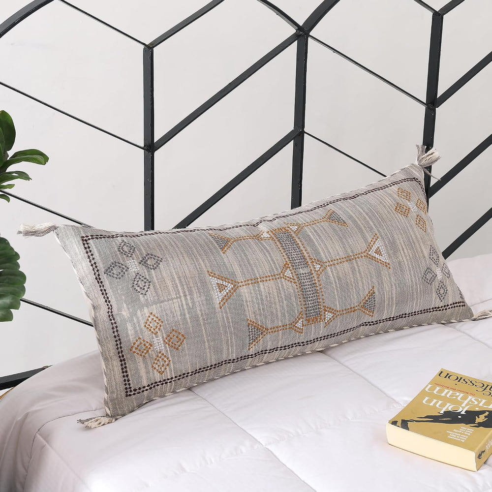 Labhanshi Hand-Woven Cotton Lumbar Pillow Cover, White, 12x28