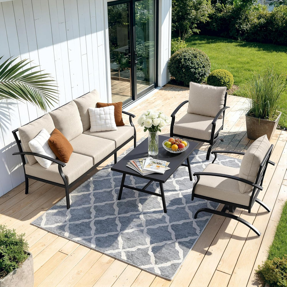 Kullavik 4 Piece Metal Outdoor Patio Furniture Set, Outdoor Sectional Sofa