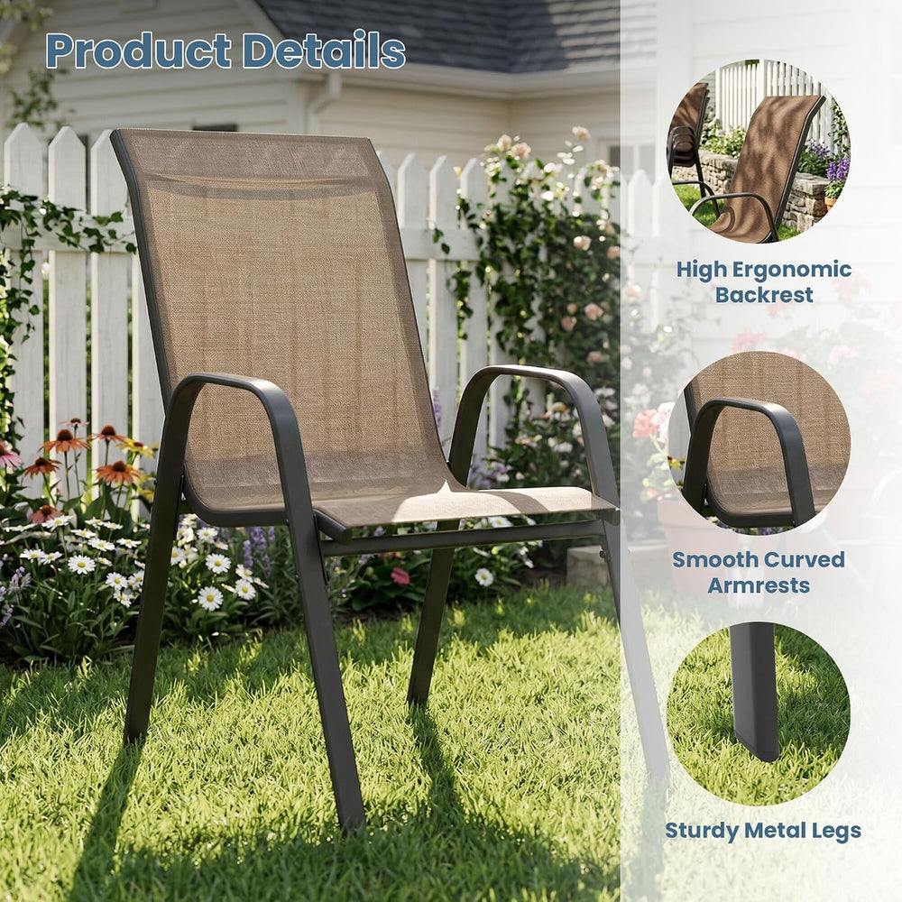 DIFY Patio Chairs Set of 6, Stackable Outdoor Dining Chairs Set with Breathab...