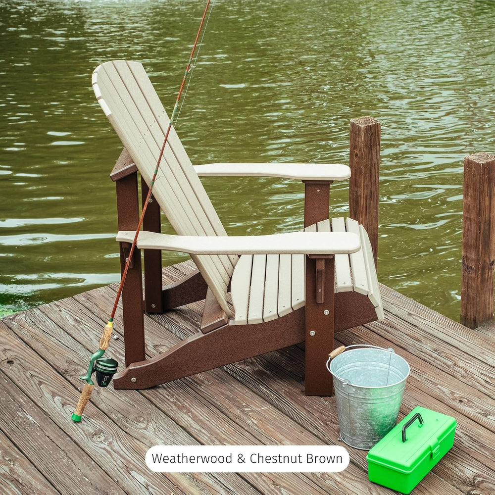 LuxCraft Plastic Poly Deluxe Adirondack Chair, Outdoor Patio Chair for Lawn a...