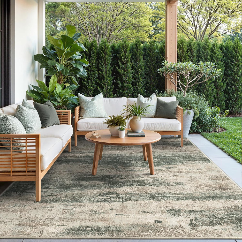 GENIMO 5x8 Outdoor Rug, Washable for Patio and Deck, Beige Green