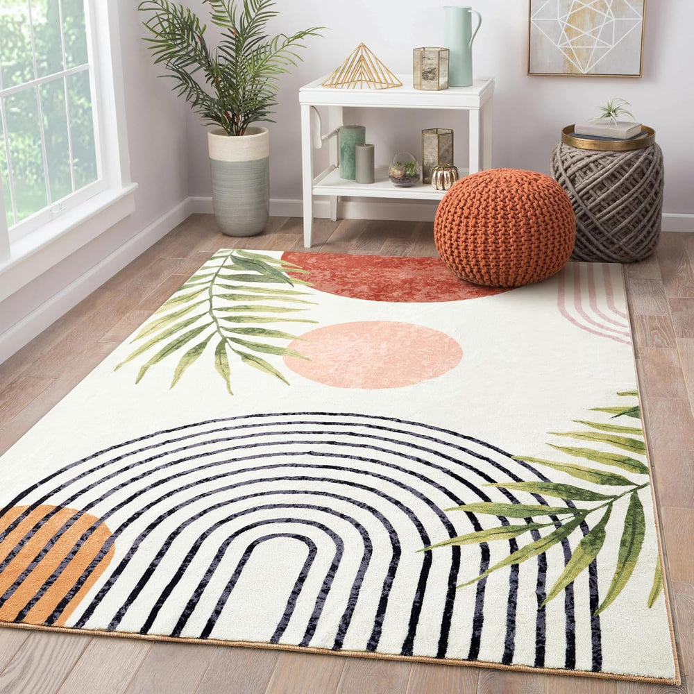 RoomTalks Mid Century Modern Washable Rug, Boho Cute Aesthetic 8x10 Area Rugs...