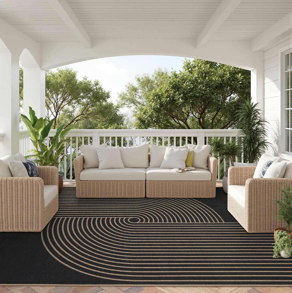 Easy Jute Outdoor 5x7 Area Rugs for Patio Living Room, Black