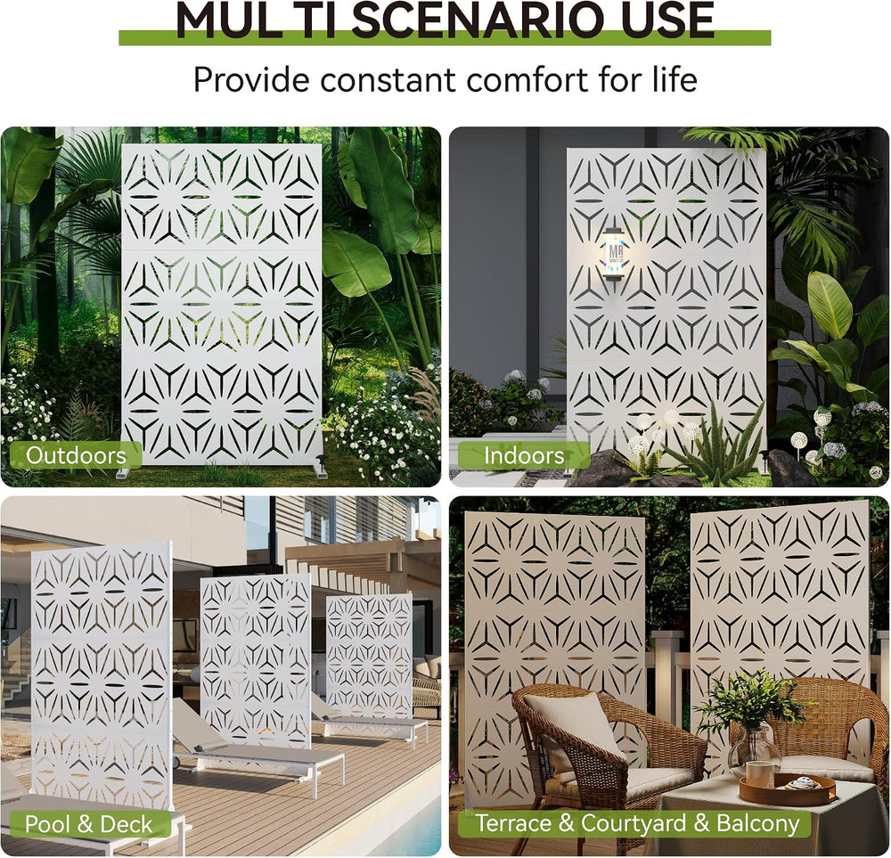QINPTWUT 72" Metal Privacy Screen, Outdoor Freestanding Privacy Panel fo...