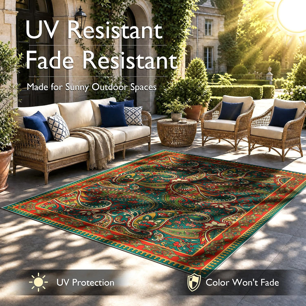 Arenarug Paisley Waterproof Outdoor Rug 4x6, UV Resistant, Terracotta