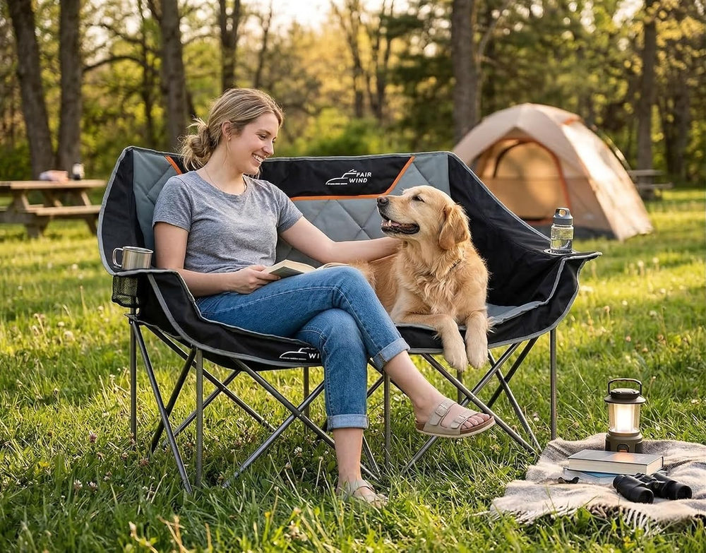 FAIR WIND Oversized Fully Padded Camping Chair Folding Loveseat Camping Couch...