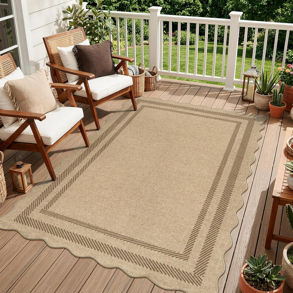 LIVEBOX Scalloped Easy Jute 4x6 Outdoor Rug, Washable Non Slip Geometric Area...