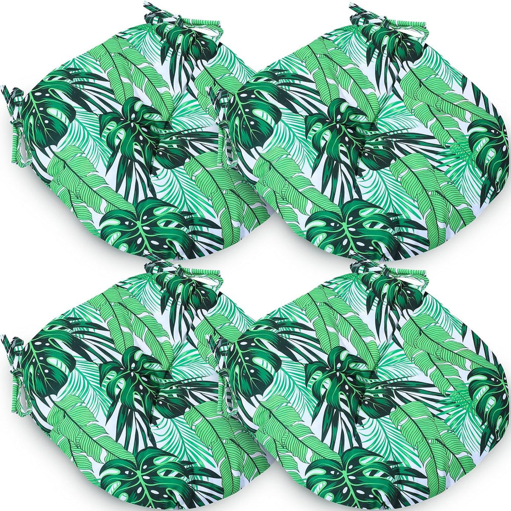 Wesiti 4 Set Round Bistro Cushions Tie Waterproof, Green Plant, Green Plant