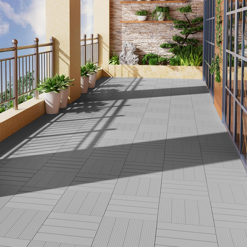 36 PCS Plastic Interlocking Deck Tiles - 12" x 12" Waterproof Indoo...