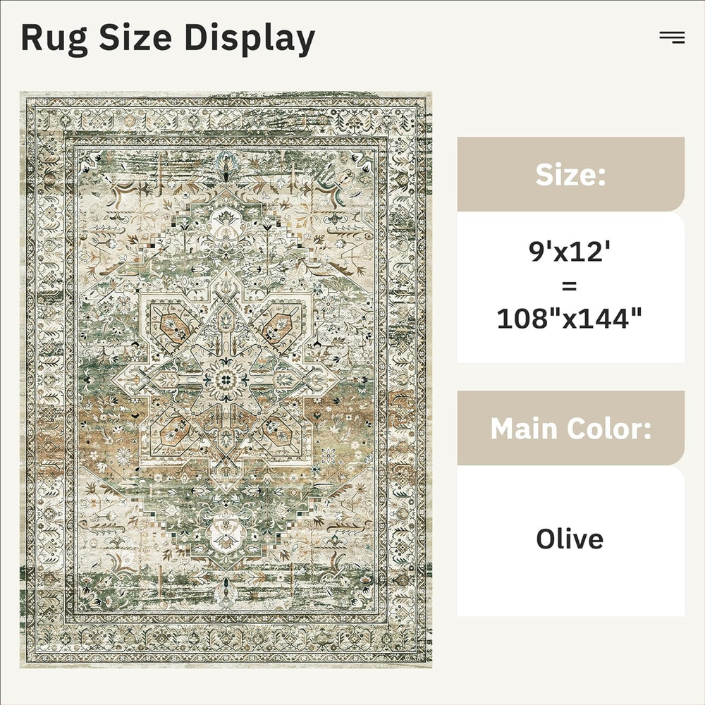 Soalmost 9x12 Area Rugs for Living Room Washable Rug Non-Slip Olive Beige