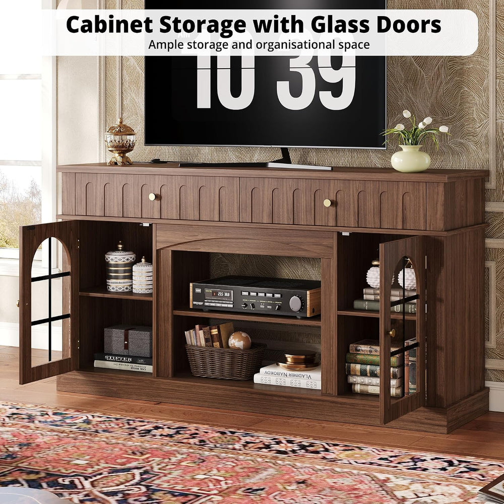 IRONCK TV Stand for 65 Inch TV with Charging Station, Walnut Brown