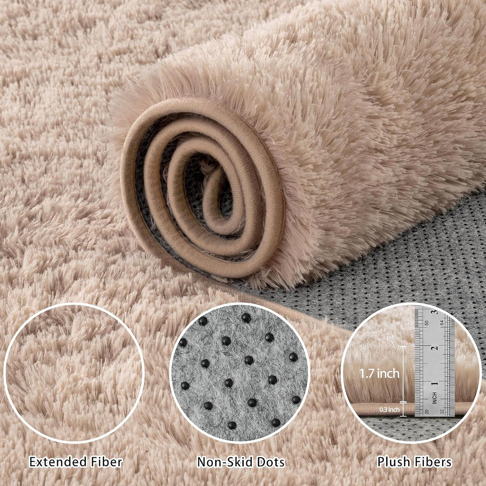 8x10 Area Rug for Living Room,Beige Fluffy Shag Non-Slip Bedroom Rugs