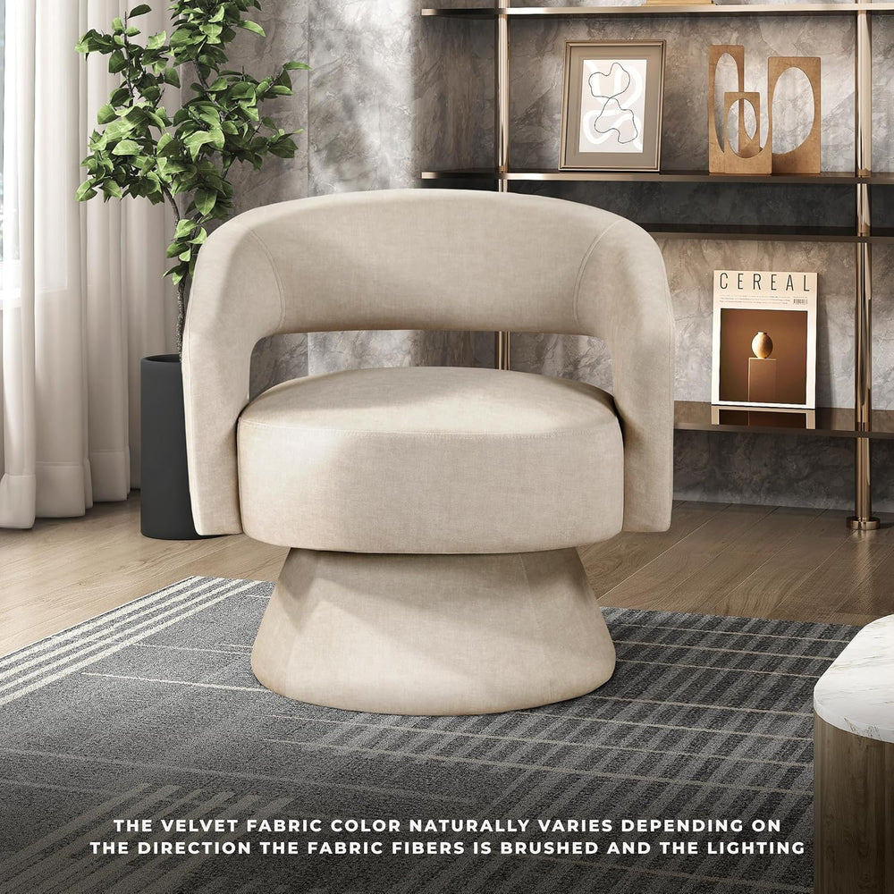 Lexicon Swivel Accent Chair, Modern Velvet Round Barrel Chair, Taupe