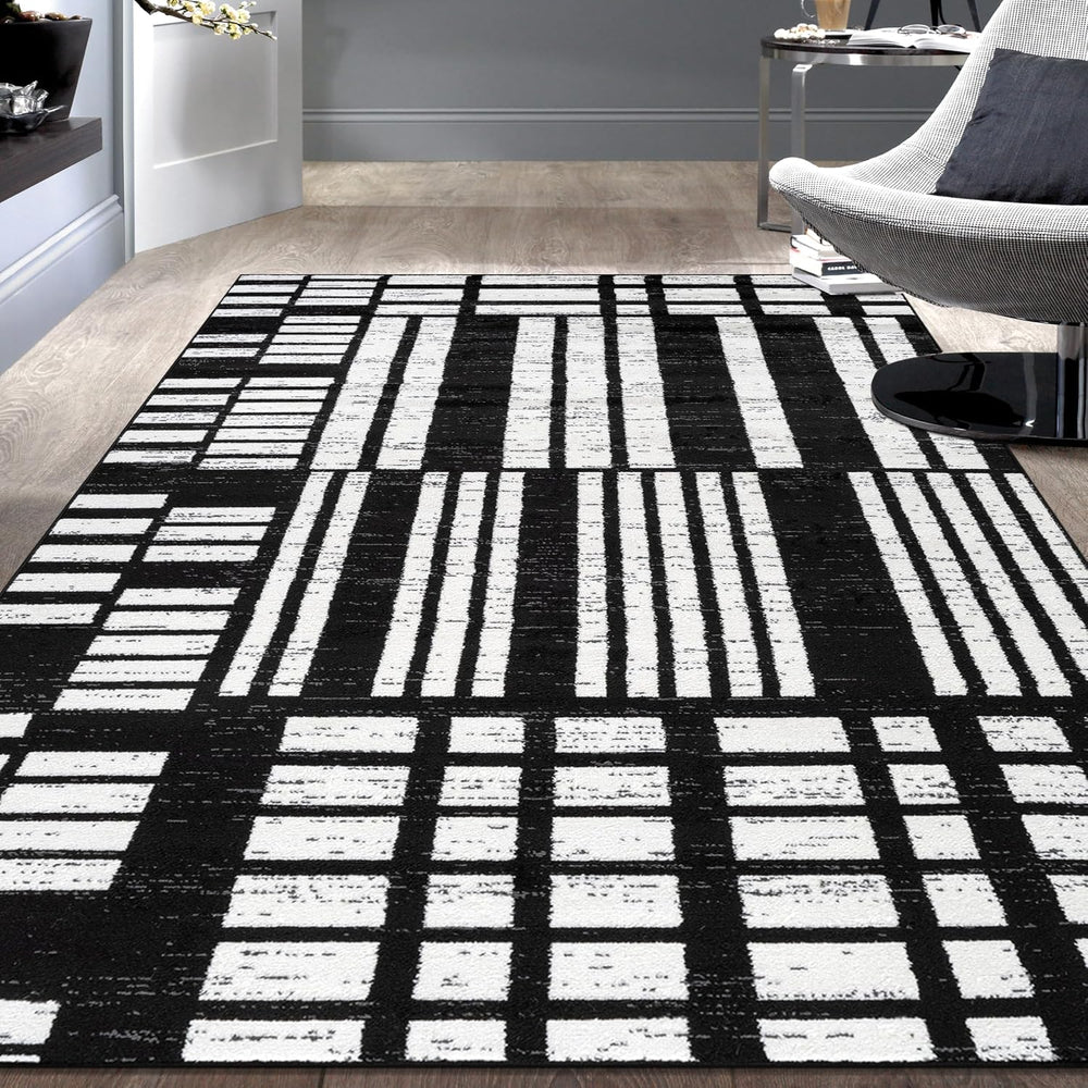 Rugshop Contemporary Modern Abstract Geometric Area Rug Black 4' x 6'